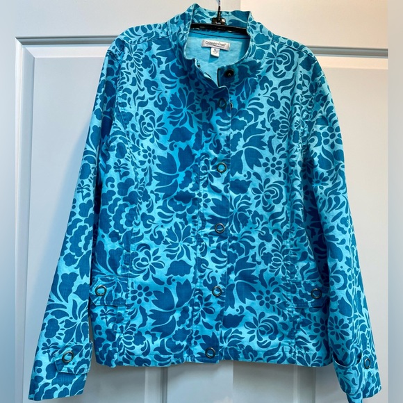 Coldwater Creek Jackets & Blazers - Coldwater Creek Aqua Blue Zip Metal Snap Details Pockets 100% Cotton Canvas Vibe